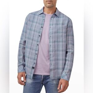 New Rails Mens Havana Plaid Denim Sport Shirt Linen Button Front Long Sleeve S